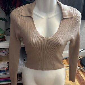 Love Tree Beige Ribbed Knit Top